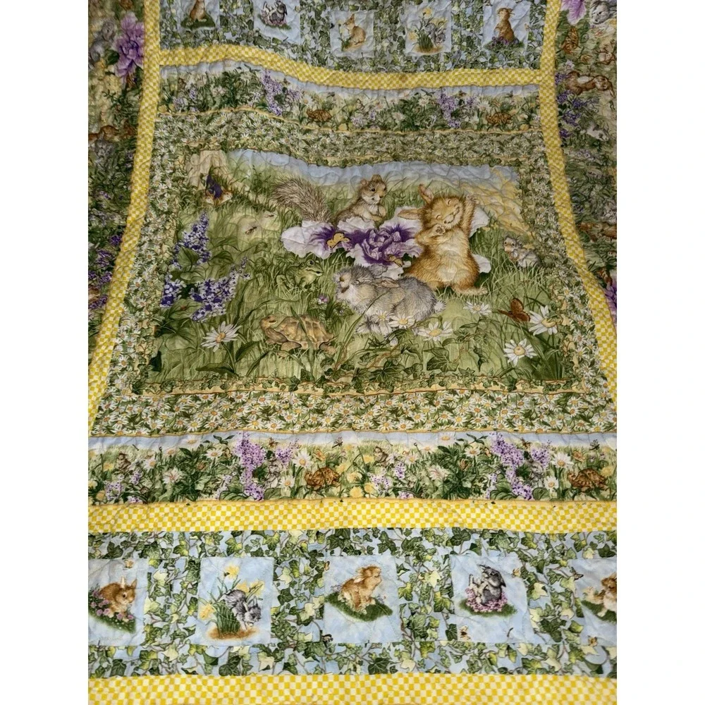 Handmade Quilt Rabbit Butterflies Floral Turtle Cottagecore Child Gorgeous